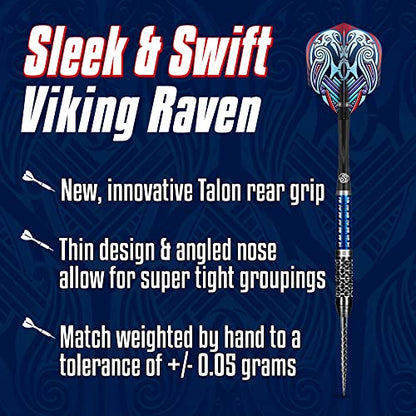 Shot Darts Steel Tip, Viking Raven (22g/23g/24g/25g), 90% Tungsten Barrels, Center Balanced with with Dual Grip, Handcrafted Professional Dart Set and Flights Made in New Zealand, Metal Tip Bar Darts - style: 23 Grams