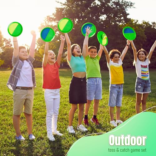Toss and Catch Ball Game Set, 4 Paddles and 4 Balls Outdoor Paddle Catch Game for Kids, Backyard Beach Pool Yard Toy, Summer Birthday Gift for Boys Girls Ages 4-12 - color: Green Blue+yellow Green
