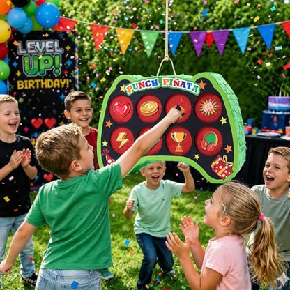 WERNNSAI Game Punch Piñata - Punch Box Piñata with 4 Replacement Punch Papers & 4 Sets of DIY Stickers, Hanging Unboxing Game Supplies for Video Game Party, Gamer Birthday, School Carnival Decor - style: Game Punch