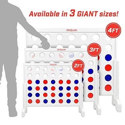 GoSports 3 Foot Giant Wooden 4-in-a-Row Connect Game – Jumbo Party Size with Heavy-Duty Coins – Easy Setup and Portable Design for Indoor and Outdoor Yard Game for Adults - style: Classic White Finish