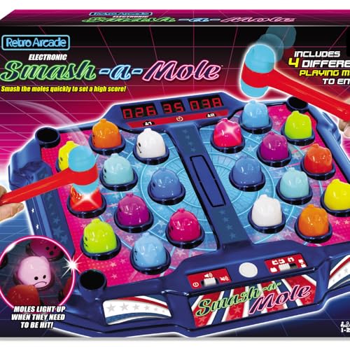 Merchant Ambassador Retro Arcade: Electronic Smash-A-Mole - Tabletop Game, Moles Light Up, 4 Playing Modes, 1-2 Players, Ages 6+ - style: Smash-A-Mole