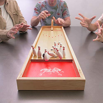 GoSports Mini Wooden Tabletop Bowling Game Set for Kids & Adults - Includes 1 Bowling Alley Board, 1 Launch Ramp, 2 Mini Bowling Balls, 10 Pins & Dry Erase Scorecard