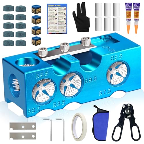 11-in-1 Billiards Pool Cue Tips Shaper,Upgraded Aluminum Alloy Pool Cue Tips Replacement Kit Professional Cue Stick Tool,Pool Cue Accessories for Replacement and Shaping Cue Tips - color: blue