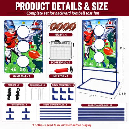 Punieayi Football Toss Game with 4 Inflatable Balls, Football Throwing Target Games for Boys 8-12, Sports and Outdoors Toys for Kids Ages 3+