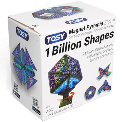 TOSY Magnet Pyramid Stone - 1 Cube Transforms into 1 Billion Shapes (Bunny, Egg Basket, Flowers, Heart), Easter Birthday Gift, 12 pcs, 243 Magnets, Holographic Design, Puzzle/STEM Toy - color: Stone