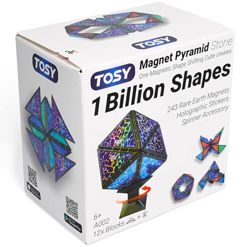 TOSY Magnet Pyramid Stone - 1 Cube Transforms into 1 Billion Shapes (Bunny, Egg Basket, Flowers, Heart), Easter Birthday Gift, 12 pcs, 243 Magnets, Holographic Design, Puzzle/STEM Toy - color: Stone