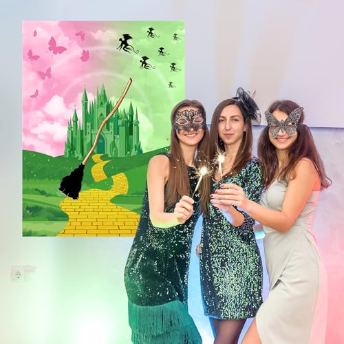 Faccito Witch Party Decorations Pin The Broom Pink and Green Games with Large Poster 24 Stickers and Blindfold Games Set for Halloween Witch Party Decorations Pink and Green Activities Supplies - style: Witch