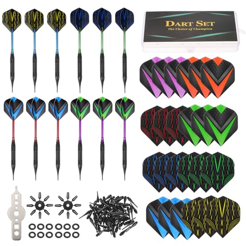 PATIKIL Darts Plastic Tip - 12 Pcs 18 Gram Soft Tip Darts Set 100 Extra Dart Tips 24 Dart Flights Wrench & Flight Protectors with Dart Case for Electronic Dartboard