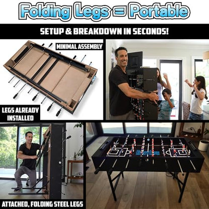 PartyLife 48" Foosball Table w/Folding Steel Legs & Optional LED Lights, Smooth Surface, Extremely Sturdy and Portable! - style: Base Model