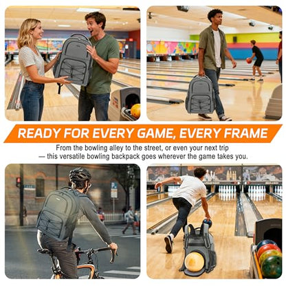 Bowling Ball Backpack with Shoe Compartment, Single Ball Bag for Men & Women, Protective Ball Holder & Ventilated Shoe Storage, Multi-Pocket Bowling Gear Bag for League & Casual Bowlers - color: Charcoal Grey