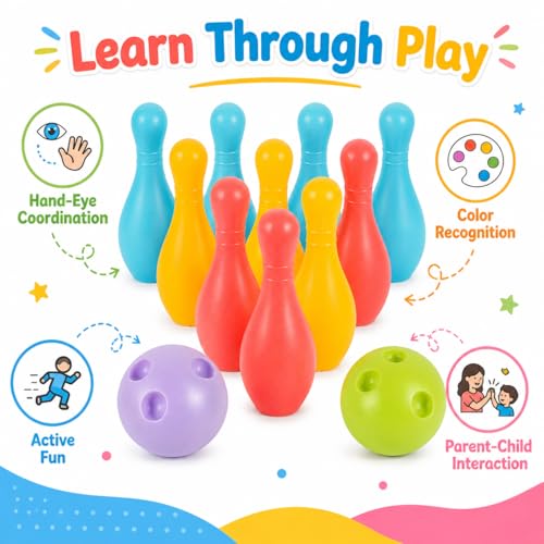 VOSAREA 1Set Plastic Bowling for Indoor Outdoor Recreational Bowling Plaything Fun Pin and Ball for Parties