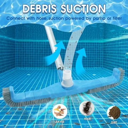 TidyMister 20" 2 in 1 Pool Brush Vacuum Head with Swivel Hose Connection & Sturdy Nylon Bristles for Heavy Duty Inground & Above- Ground Pool Cleaning - Connecting 1-1/4" or 1-1/2" Hose (No Pole) - size: 20inch