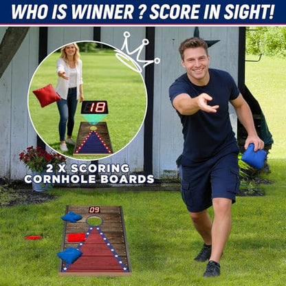 Electronic Cornhole Board Set (2x1ft) - Automatic Scoring Corn Hole Game for Adults & Kids - Infrared Sensing Wood Set with 8 Bags & Carry Case for Backyard, Party & Tailgates