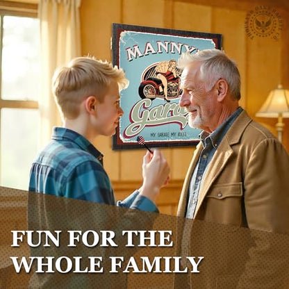 Personalized Dart Board Cabinet Set with 6 Steel Tip Darts, Paper Dartboard, Chalk & Eraser (21.5 x 21.5 x 2.75) - Man Cave Dart Boards for Adults - style: Classic Bike Garage
