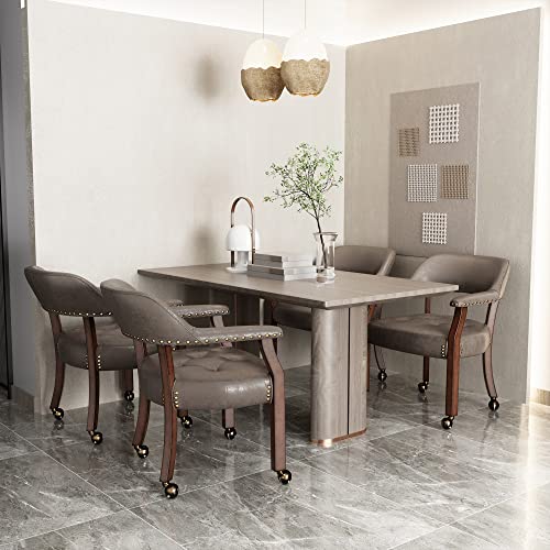 Set of 4 Dining Chair with Casters, Accent Captains Chairs with Wheels & Arms,Wheeled Roller Wood Chairs for Kitchen & Game Poker Table,Cherry&Dark Brown 1533DK(NO Table!) - color: Cherry&dark Brown