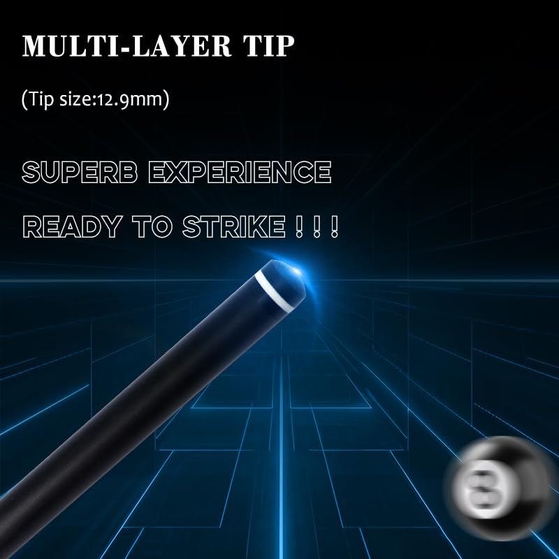 100% Carbon Fiber Shaft Billiard Cue 58" 19-21oz 1/2 Joint Carbon Fiber Pool Cue Stick 12.9mm Cue Tip - color: Blue