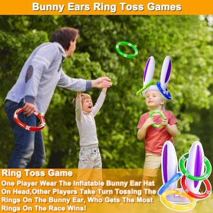 19 Pack Carnival Outdoor Games for Kid Family Party, Potato Sack Race Bags, Egg Spoon Relay Race, 3-Legged Race Bands, Ring Toss Games Fun for Yard Lawn School Field Day Birthday Party Family Events
