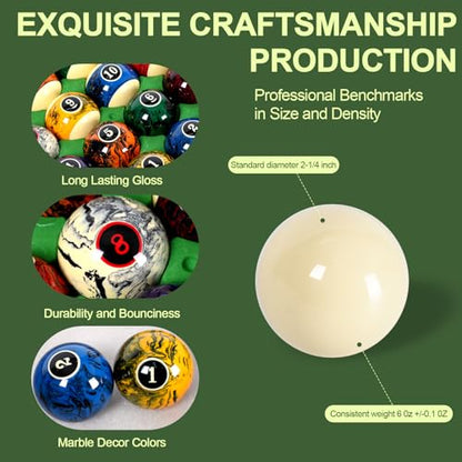 Billiard Ball/Pool Ball Set Complete 16balls 2-1/4" Regulation Size&Weight Resin Ball