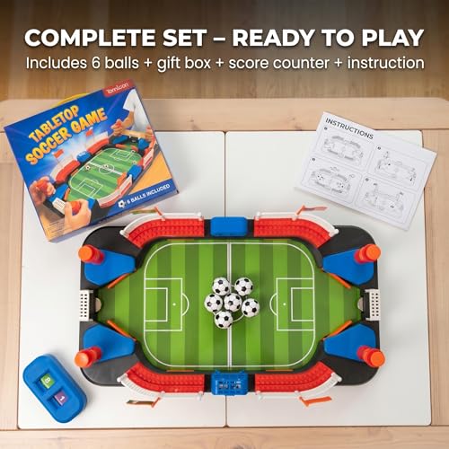 Soccer Toy for Kids - Table Top Foosball Game for 3 4 5 6 7 8-12 Year Old Kids - Interactive Soccer Gift - Mini Football Table Game with Goal Bell, Score Counter & 6 Balls - Easy Set-up Gift