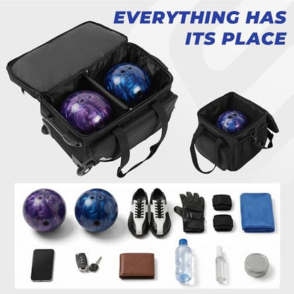 Bowling Roller Bag with Wheels, Rolling Bowling Ball Bag with Shoe Compartment, Retractable Handle, EVA Dividers - color: Black, size: Bowling Bag Set