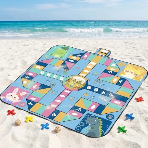 Flying Chess Picnic Blanket 80 x 80 Inch, Waterproof Beach Mat | Extra large outdoor blanket with game pieces for parks, camping, beach trips and family travel. - color: Style 1