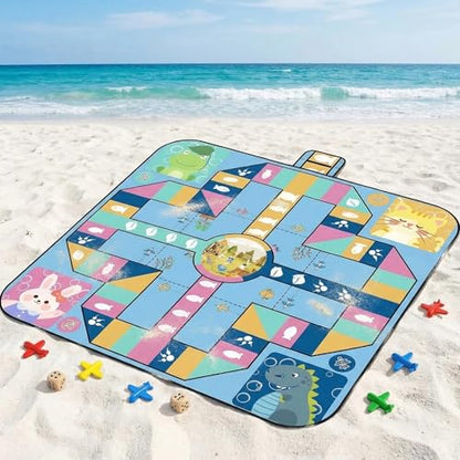 Flying Chess Picnic Blanket 80 x 80 Inch, Waterproof Beach Mat | Extra large outdoor blanket with game pieces for parks, camping, beach trips and family travel. - color: Style 1