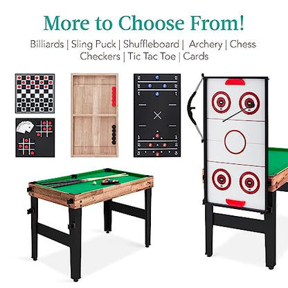 Best Choice Products Combo Game Table Set for Home, Game Room, Friends & Family w/Ping Pong, Foosball, Basketball, Air Hockey, Archery, Chess, Checkers, Shuffleboard, Bowling - color: Natural