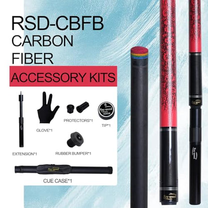Carbon Fiber Pool Cue Stick 12.5mm Rainbow Tip Low Deflection Pool Stick with Uni-loc Pin Joint and Extension Pool Stick-20 oz - color: Red