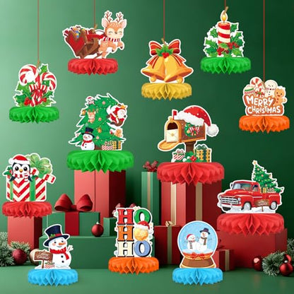 Christmas Party Decorations: Festive Christmas Honeycomb Centerpieces, Santa & Snowman Table Toppers - for Classroom, Winter Birthdays & Holiday Party Supplies - style: Christmas tree