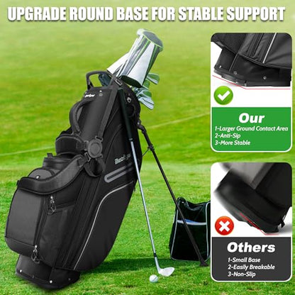 14 Way Full Length Dividers Golf Stand Bag, Lightweight Golf Bag with Stand for Men and Women Golf Club Carry Bag with Dual Strap & Rain Cover - color: Black
