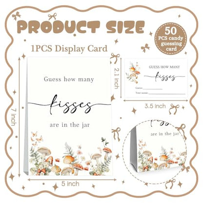 Guess How Many Kisses Bridal Shower Games,Wedding Party Game,Guess How Many baby shower games,Adults Family Large Groups,Birthday Party Game & Activities 50 Cards And Sign - size: mushroom