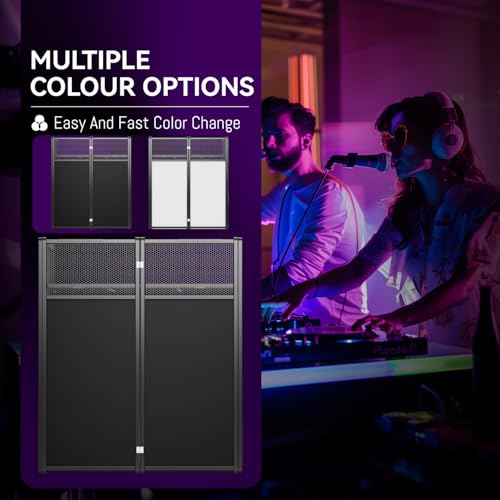 Portable DJ Booth Table,Foldable DJ Table Stand with White & Black Scrim,Adjustable DJ Facade Booth Station Metal Frame with Cable Hole for Private Events, Clubs, Bars (40x20 Double Deck) - size: 40x20 Double Deck