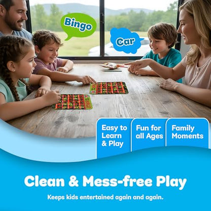 GSM Brands Car Bingo Travel Games for Kids – Fun Road Trip Scavenger Hunt Card Game (5 Pack)