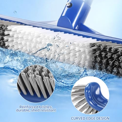 Pool Brush Head, Scrub Brush with Premium Nylon Bristles,Curved Ends High-Efficiency Pool Broom/Pool Brushes for Cleaning Inground/Above Ground,Swimming Pool, Walls, Bathtubs, Tiles & Floors(Blue) - color: Blue