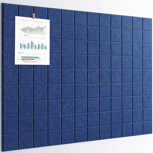 Large Cork Board, 12 Pack Felt Wall Tiles with Safe Removable Adhesive, Bulletin Board for Office, Pin Tack Corkboard for Quilting Design & Dart Wall Protector 48" x 36" - Blue - color: Dark Blue