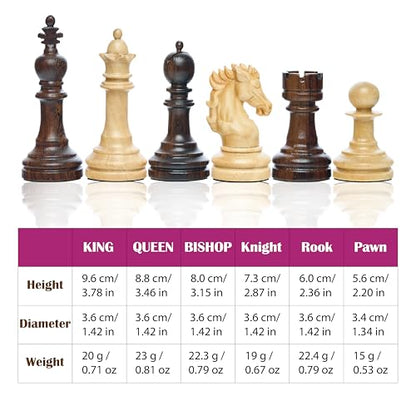 Handicraftviet - High Wooden Weighted Chess Pieces with 3.78'' King, Handmade, Beautiful Collectible Sculpture Wood Chess Pieces only (Chess Set 1)