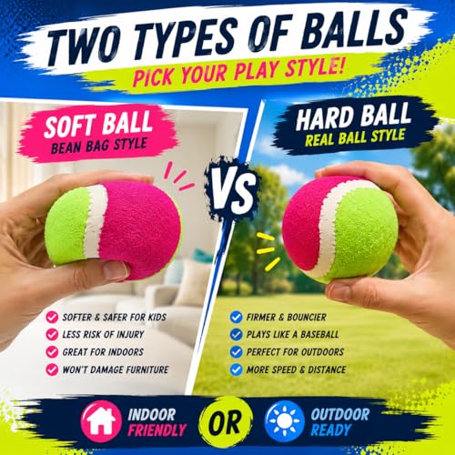 Liberty Imports Toss and Catch Game Set for Kids, 2 Self Stick Paddles, 2 Catch Balls & Bonus Soft Bean Bag Ball, Outdoor Beach Toys, Backyard Games, Family Lawn Game for Boys and Girls