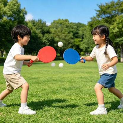 1 Set Portable Table Tennis Racket Set for Kids, Red Blue Plastic Paddles with 4 Balls, for Backyard, Beach, Travel, Camping & Family Gatherings