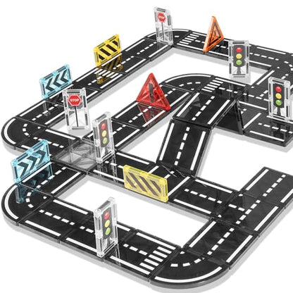Magnetic Tiles Road Expansion Pack 48 PCS, Magnet Road Tiles for Kids Ages 3-5 4-8 5-7, Expansion Magnetic Building Blocks Educational STEM Creativity Toys 3+ Year Old Boys & Girls Toddlers Kids Gifts