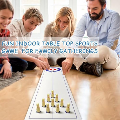 4-in-1 Tabletop Curling, Shuffleboard, Bowling & Cornhole Game - 47"(120x30cm) Family Game Set for All Ages - Easy Setup & Compact Design, Great for Home & Outdoor Fun