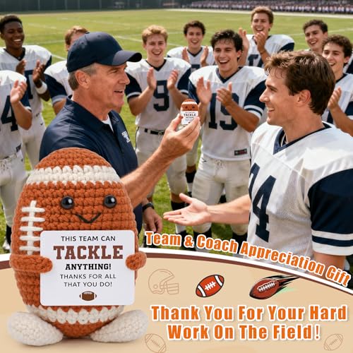 Appreciation Football Team Gifts for Men Women, Appreciation Gifts for Coworkers Women Men Employees Team, Cheer Gift Bulk for Teams, Handmade Crochet Football Desktop Decorations Thank You Present - style: team