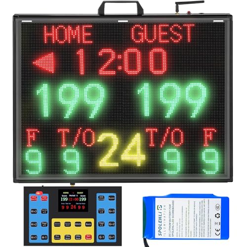 Matrix Display Large Electronic Scoreboard with Wireless LCD Touchscreen RF Controller - 26.4x20.5" Big Matrix Display, 100Ft Visibility, DC Battery, Flexible Control for Indoor/Outdoor Sports Games