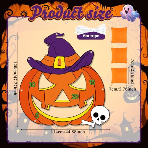 Tiamon Halloween Pumpkin Bean Bag Toss Game Banner with 3 Bean Bags, 47x45 Large Pumpkin Halloween Toss Game, Trick or Treat Party Supplies, Classroom Carnival Fall Festival Activities