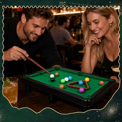 Mini Pool Table Set Portable Small Tabletop Billiards Game with 2 Sticks, 16 Balls and Triangle for Travel Party