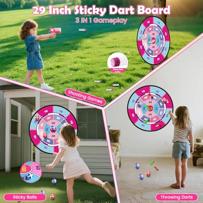 VATOS 2 Pack Bow and Arrow Toy with LED Light - 4 in 1 Archery & Dart Game Set with 20 Suction Cup Arrows, Mermaid Glow Target & Dart Board - Indoor/Outdoor Birthday Gift for Kids Boys Girls Ages 5-12 - color: Pink