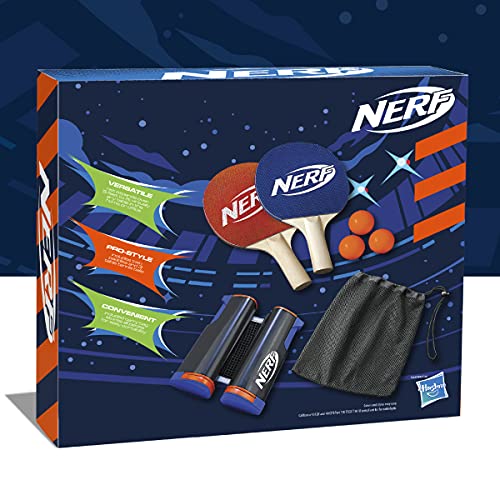 NERF 7-Piece Retractable Tabletop Tennis Game Set, Play Almost Anywhere with Expandable Net, 2 Paddles and 3 Balls, Includes Convenient Portable Drawstring Bag, Birthday & Father’s Day Gift