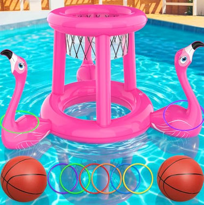 Uniqhia Pool Floats Toys Set, 2-in-1 Floating Basketball Hoops & Pool Ring Toss, Fun Summer Water Games for Kids Ages 8-12
