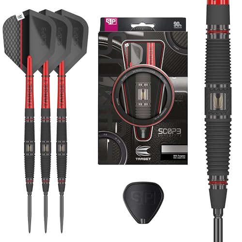 Target Darts Scope Steel Tip Swiss Point Darts, 90% Tungsten Dart Set | Steel Tip Dart, Red & Black Darts, Professional Dart Set with Swiss Points & Tool | Barrel 01/02/03/04 –21G/22G/23G/24G/25G - size: 24G, style: Barrel 04