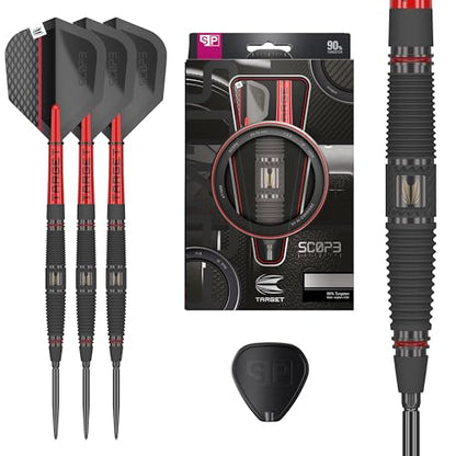 Target Darts Scope Steel Tip Swiss Point Darts, 90% Tungsten Dart Set | Steel Tip Dart, Red & Black Darts, Professional Dart Set with Swiss Points & Tool | Barrel 01/02/03/04 –21G/22G/23G/24G/25G - size: 23G, style: Barrel 04