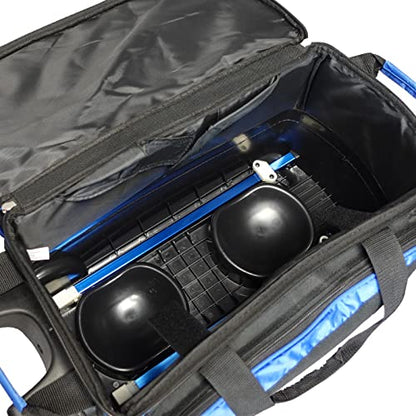 ELITE Deluxe 2 Ball Bowling Bag with 5" Smooth Wheels - Large Accessory Pocket, Shoe Compartment, 36" Extendable Handle - color: Royal